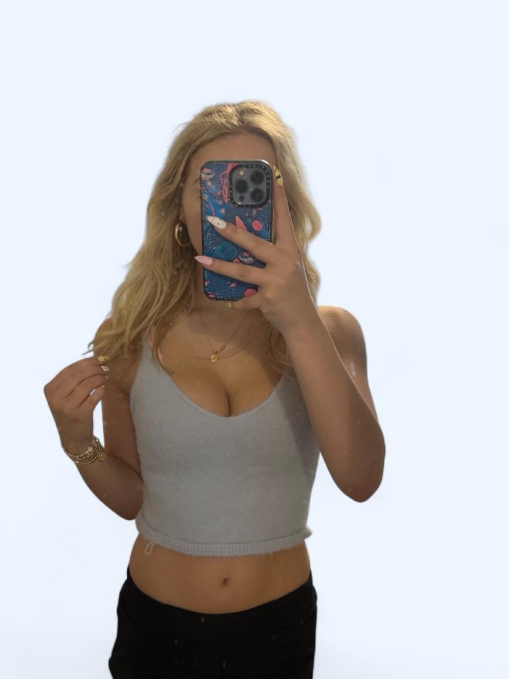 Light Gray Knit V-Neck Cropped Tank Top
